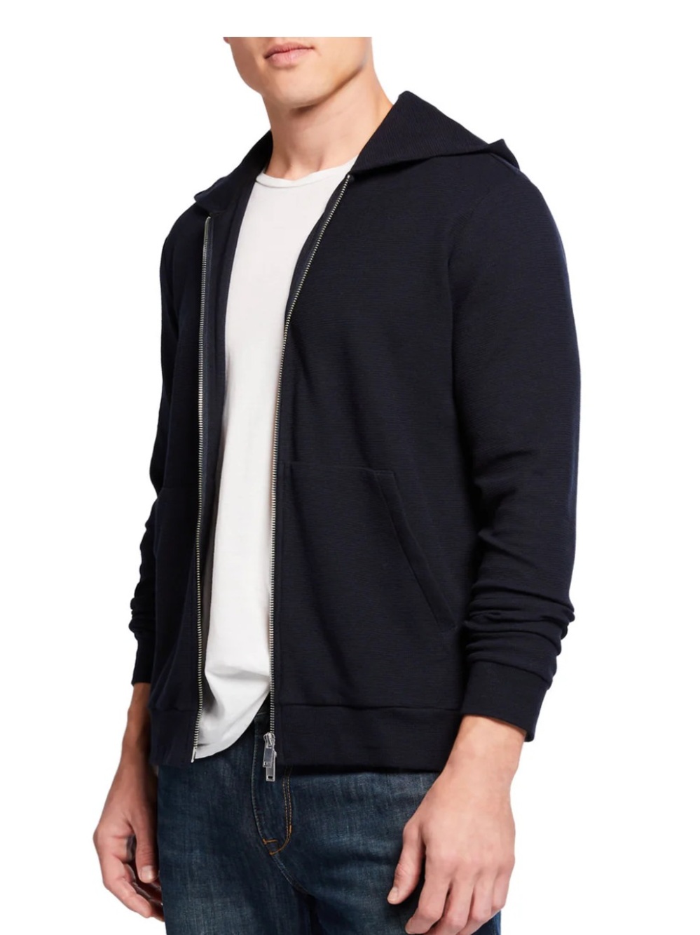 Theory Essential Zip-Front Waffle-Knit Hoodie Size XXL